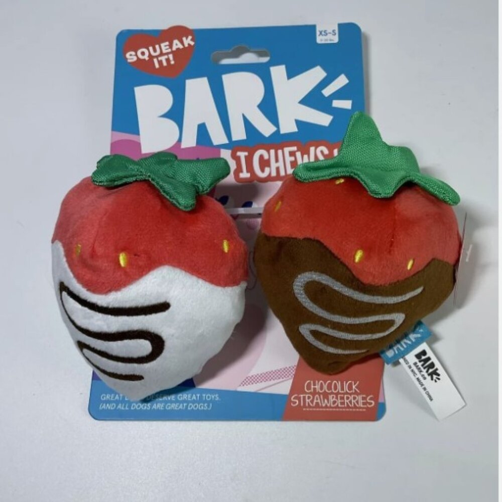 Bark Box Squeak it I Chews You Chocolick Strawberries Dog Toy Sizes XS-S NWT